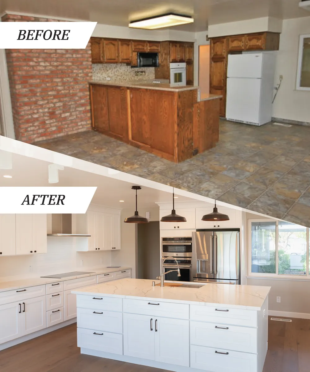 Before and after photos of a new kitchen remodeling project on Harwood Road in San Jose