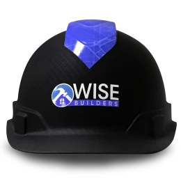 Wise Builders logo and branded hard hat, which is the construction hat